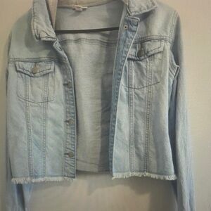 Light Wash Denim Jacket - Frayed Hem